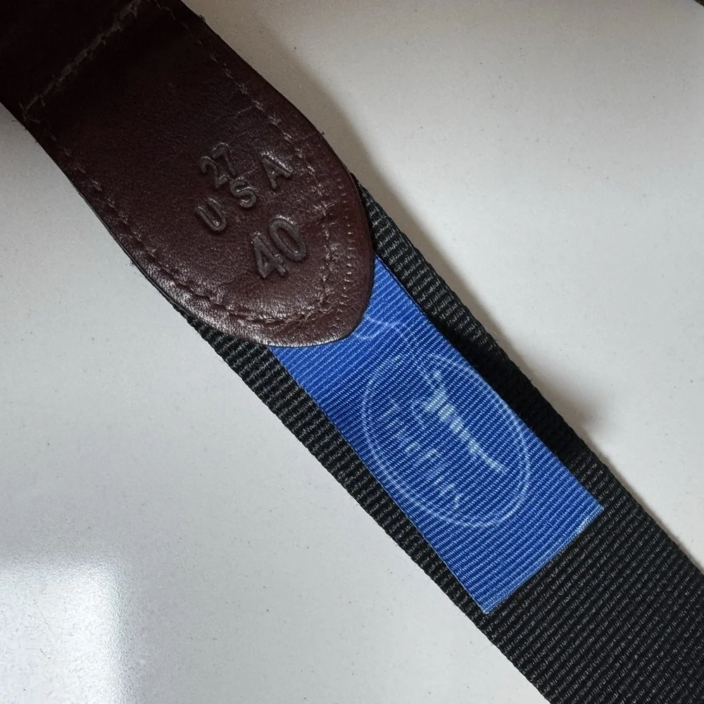 Tucker Blair‎ Lobster Gingham Web Belt Mens 36 Orange Blue Preppy Leather Trim